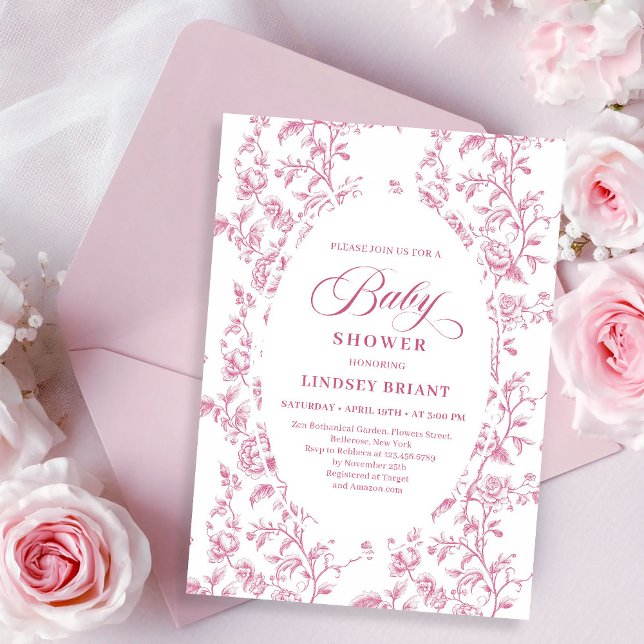 Invitación clásica de shower de bebé con patrón fl (Classic Rose Pattern Floral Baby Shower Invitation)