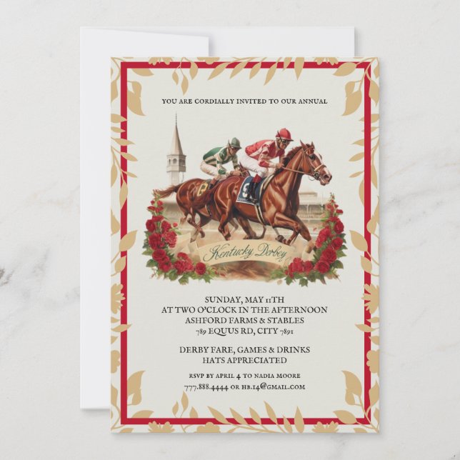 Invitación Clásica del Derby de Kentucky con Rosas (Anverso)