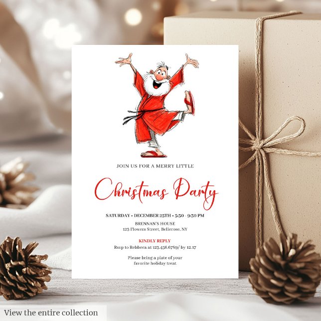 Invitación clásica divertida de Santa navideña con (Classic Funny Santa Watercolor Christmas Invite)