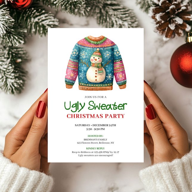 Invitación clásica divertida para fiesta de Navida (Classic Funny Ugly Sweater Xmas Party Invite)