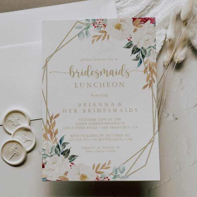 Invitación Clásica Dorada Floral Bridesmaids Ducha de almuerz (Subido por el creador)