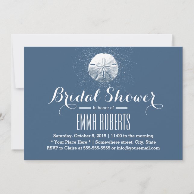 Invitación Clásica ducha de novia azul de la marina de la mar (Anverso)
