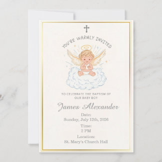 Invitación clásica editable para bautizo de bebé
