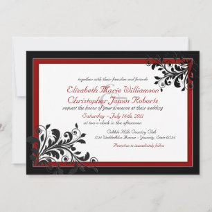 Invitación clásica elegante a la boda roja