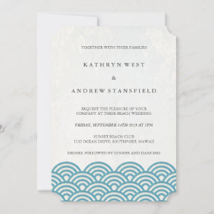 Invitación Clásica Elegante Boda Azul/Verde + Playa Blanca