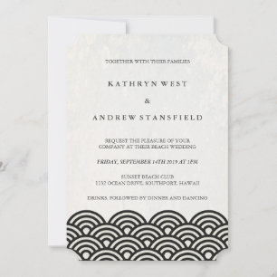 Invitación Clásica Elegante Boda de Playa Blanca y Negra