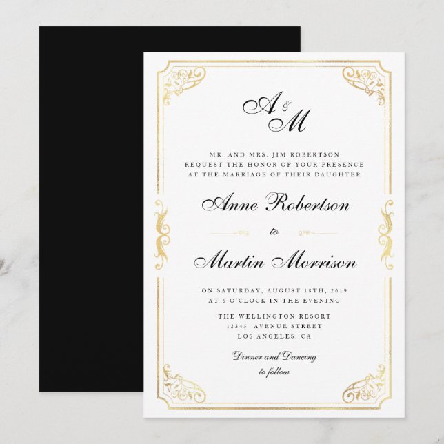 Invitación clásica elegante del boda del marco (Anverso / Reverso)