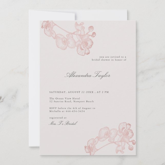Invitación Clásica Elegante ducha de novia floral con tinta d (Anverso)