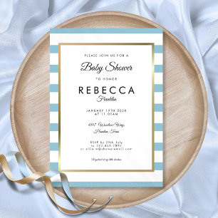 Invitación Clásica Elegante Fiesta de Bebé Raya Azul
