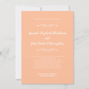 Invitación Clásica Elegante Melocotón Blanco Boda Formal Igle