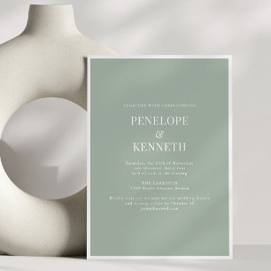 Invitación Clásica Elegante Minimalista Boda Verde Polvo RSVP