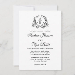 Invitación clásica en monograma blanco y negro de 
