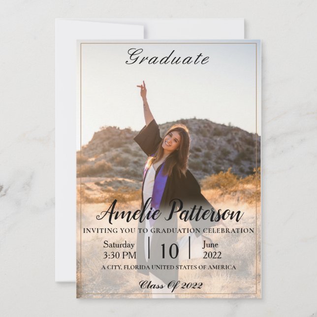 Invitación Clásica Fancy con la celebración de la graduación  (Anverso)