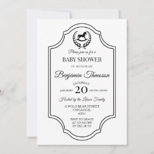 Invitación Clásica fiesta de baby shower de polo a caballo vi