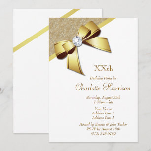 Invitación Clásica Fiesta de Cumpleaños Romántica en Oro y Bl