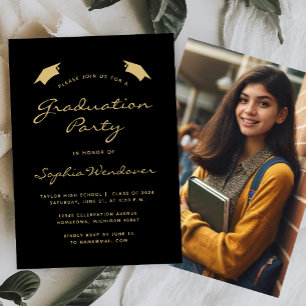 Invitación Clásica fiesta de graduación de oro negro 2024