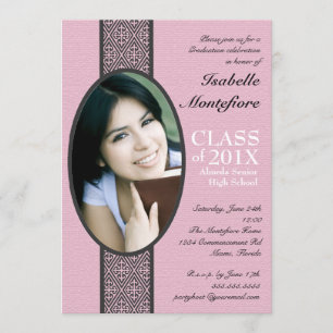 Invitación Clásica fiesta de graduación en negro rosado en fr