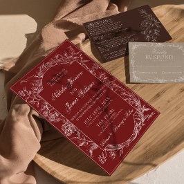 Invitación Clásica Floral Borgoña Bohemio Botánico Boda