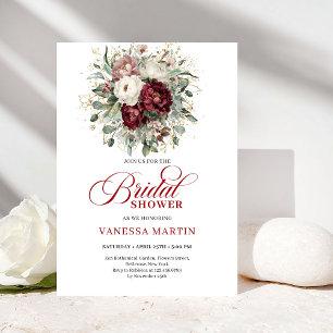 Invitación clásica floral borgoña para despedida d