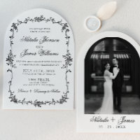Clásica floral botánica arco negro blanco boda