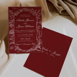 Invitación Clásica Floral Botánica Bohemia de Profundo Rojo p