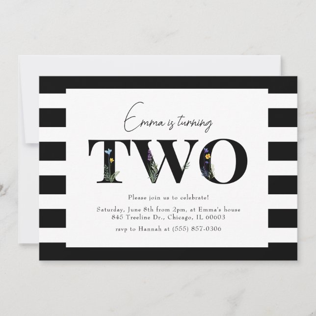 Invitación clásica floral de segundo cumpleaños (Anverso)