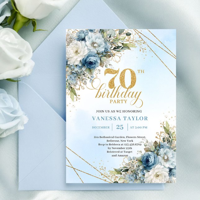 Invitación clásica floral para cumpleaños 70 (Classic Floral 70th Birthday Party Invitation)