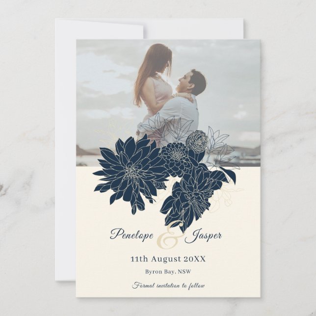 Invitación clásica floral para guardar la fecha de (Anverso)