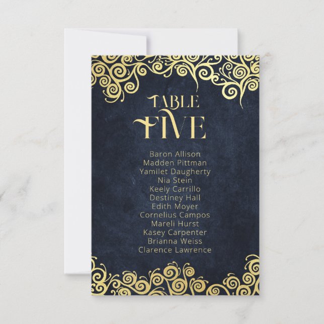 Invitación Clásica Flouriy Navy Boda De Invierno Azul Y Oro (Anverso)