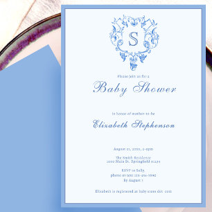 Invitación clásica formal inicial azul para baby s