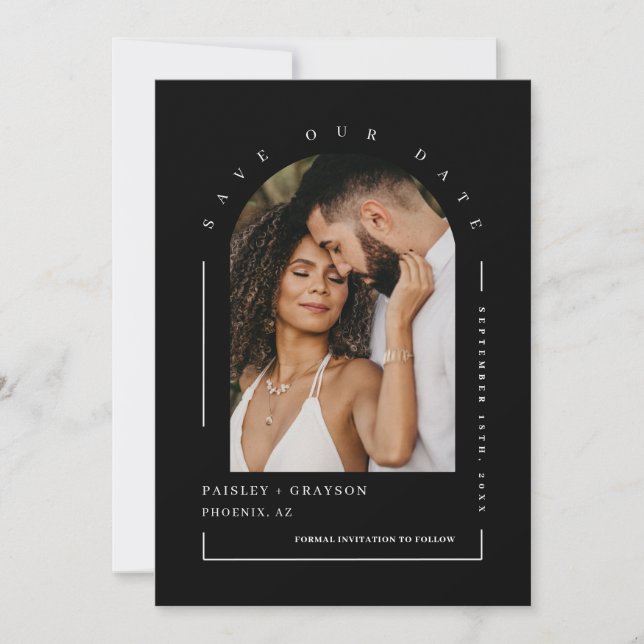 Invitación Clásica Foto De Arco Negro Código QR Guardar Nuest (Anverso)