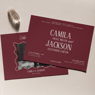 Invitación Clásica Foto de Boda Burgundy de Dinero Antiguo