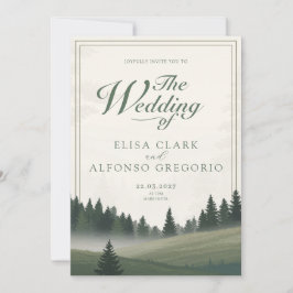 Invitación Clásica Foto de Boda con Acuarela del Bosque Verde