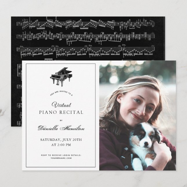 Invitación Clásica foto de Recital Virtual de Piano Blanco (Anverso / Reverso)