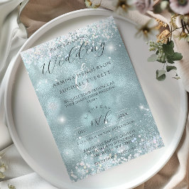 Invitación Clásica Glamurosa Foto de Boda con Brillo Azul