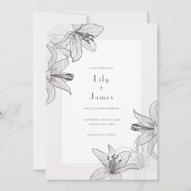 Invitación Clásica Ilustración Floral Lilies Guardar fecha (Anverso)