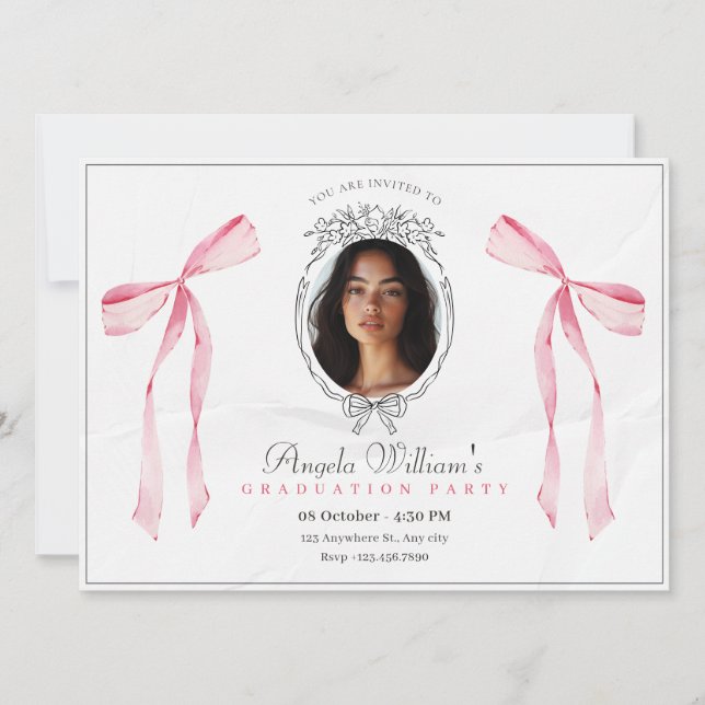 Invitación Clásica imagen elegante de arco rosa Graduación (Anverso)