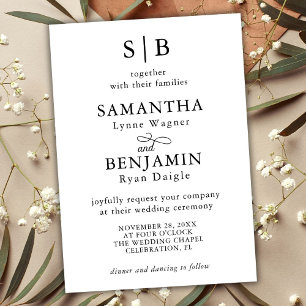 Invitación Clásica inicial de monograma elegante boda