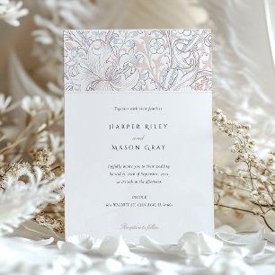 Invitación Clásica Lily Dorada Elegante Boda Pastel Morris