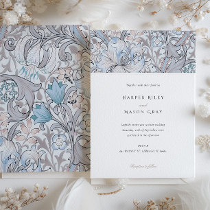 Invitación Clásica Lily Dorada Elegante Pastel Boda Morris