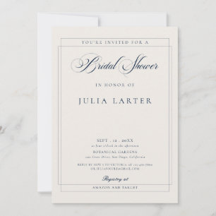 Invitación Clásica lluvia azul de marfil Caligrafía Bridal Sh