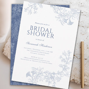 Invitación Clásica lluvia azul floral dibujada para despedida