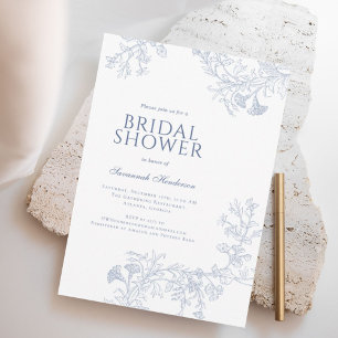 Invitación Clásica lluvia azul floral dibujada para despedida