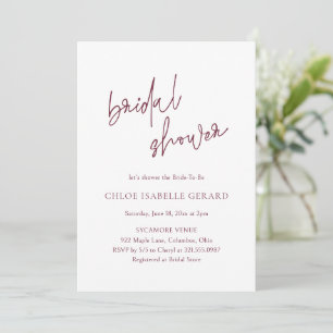 Invitación Clásica lluvia de novia elegante de Borgoña
