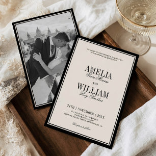 Invitación Clásica Lujosa Boda en Blanco y Negro Vintage