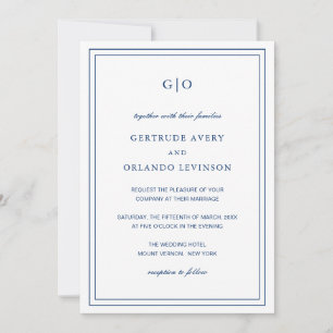 Invitación Clásica Marina Azul Código QR Boda Elegante