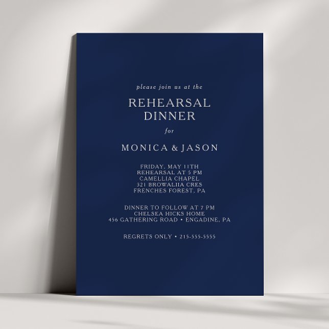 Invitación Clásica Mínima Marina Plata Azul Cena (Subido por el creador)