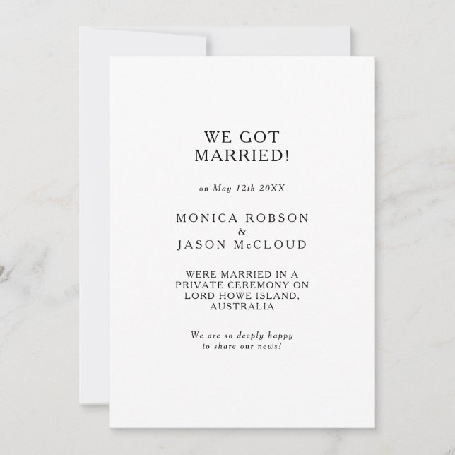 Invitación clásica Minimalista de Elopement (Anverso)