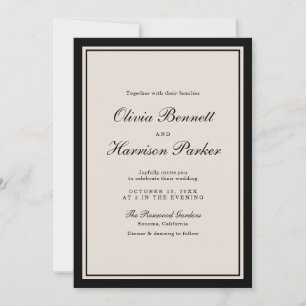 Invitación Clásica Negra de Boda de Dinero Antiguo