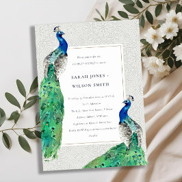 Invitación Clásica Ornate Watercolor Peacock Parejas Ducha